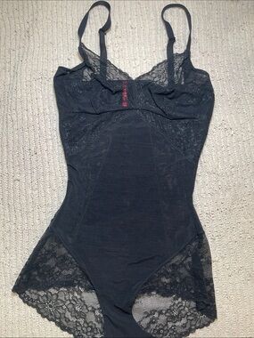 SPANX Black Lace Bodysuit Shaper with Lace Trim